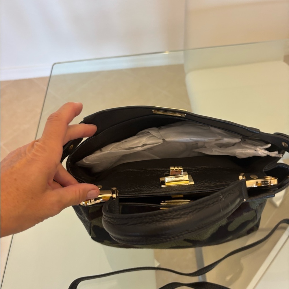 Camouflage Leather Handbag long Crossbody Gold Hardware - Picture 3 of 6